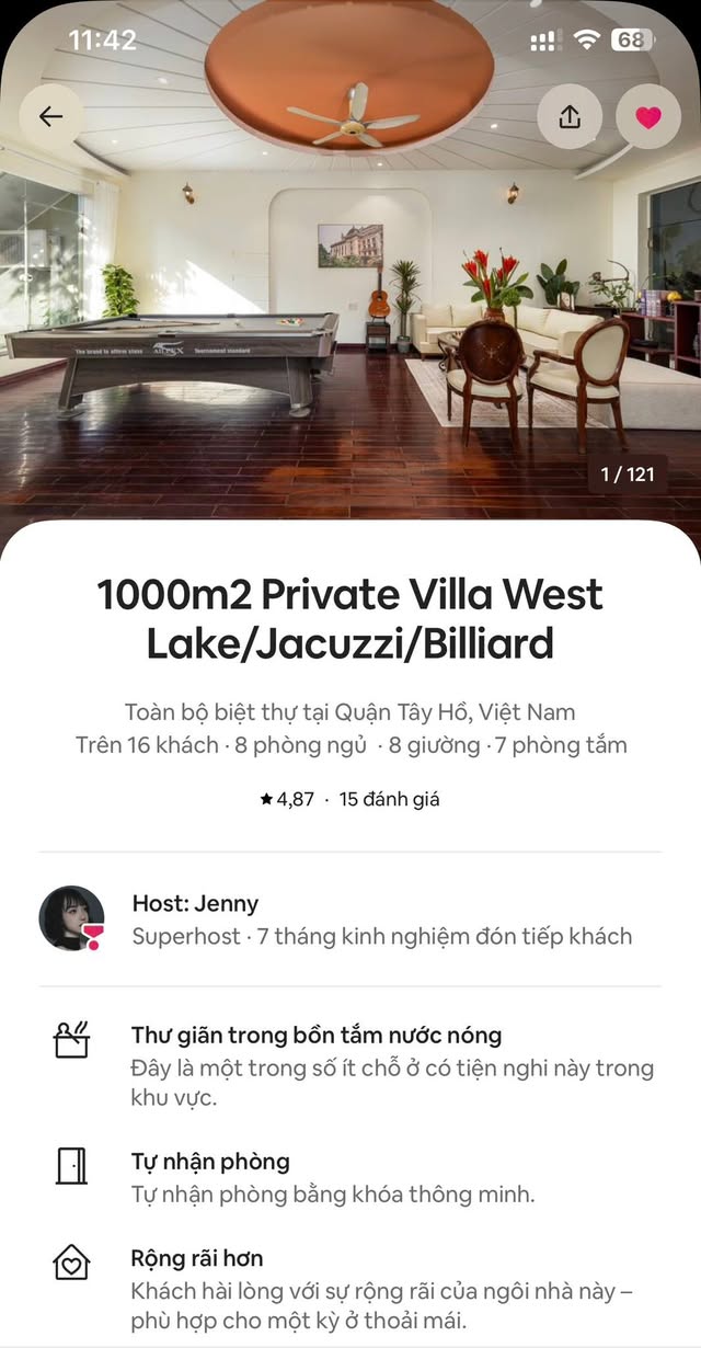 Listing Airbnb 1000m2 Private Villa West Lake/Jacuzzi/Billiard
